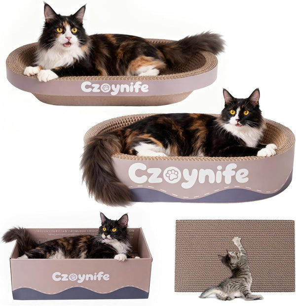 3PCS Cat Scratcher Cardboard, Oval Cat Scratch Pad Bowl Nest for Indoor Cats, round Cat Scratching Board Corrugated Lounge Cat Bed, Furniture Protector for Couch (Coffee, 15.7 * 10 In)2