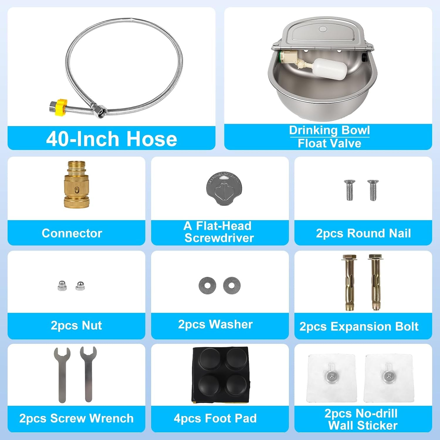 automatic-pet-water-bowl-with-float-valve-304-stainless-steel-includes-bowl-valve-40-hose-adapters-bolts-wrench-fits-1-2-3-4-faucets-for-dogs-livestock-drain-hole