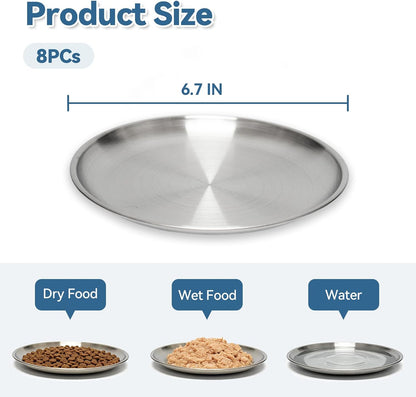 8 Pack Stainless Steel Cat Food Bowls, Cat Dishes Shallow Whisker-Friendly Metal Dishes with Non-Slip Silicone Bottom, Easy to Clean Indoor Feeding Bowls for Cats, Kittens & Small Dogs (6.7")4