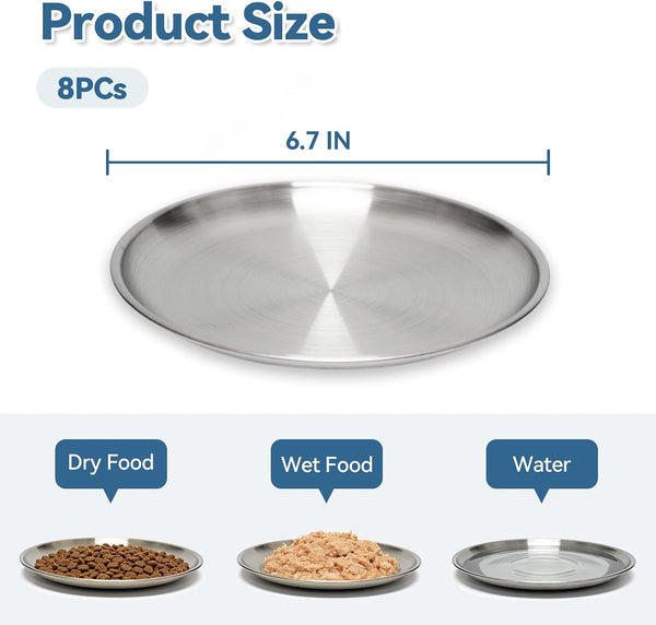 8 Pack Stainless Steel Cat Food Bowls, Cat Dishes Shallow Whisker-Friendly Metal Dishes with Non-Slip Silicone Bottom, Easy to Clean Indoor Feeding Bowls for Cats, Kittens & Small Dogs (6.7")4