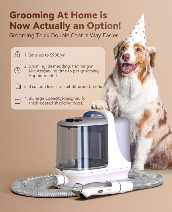 Oneisall Dog Grooming Vacuum Kits with Clipper | Exatra Large 3L Dust Cup,13Kpa 3 Suction,Clipper,Nail Grinder & Shedding Brush 7 in 1 Grooming Kits,Low Noise,Bm39