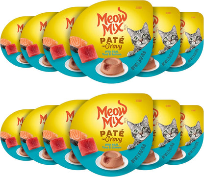 Meow Mix Paté in Gravy Surf N’ Turf Patés Variety Pack, Wet Cat Food, 2.75 Oz Cup, 12 Pack13