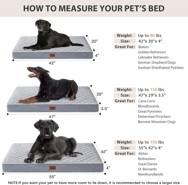 WNPETHOME Orthopedic Waterproof Extra Large Senior Dogs Bed for Comfy Sleep | XL Washable Ped Bed with Removable Cover, Multi-Needle Quilting XL Crate Bed for Large Sized Dog Relax, Light Grey 42X30 Inch6