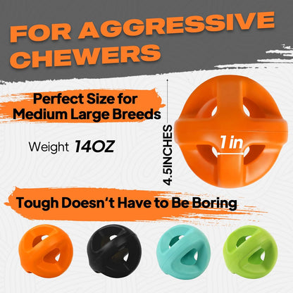 Fida Natural Rubber Dog Balls for Aggressive Chewers, Durable Dog Chew Toys for Large Dogs, Interactive Fetch & Tug of War Toys for Medium Large Breed Non-Toxic Dish Washable,4.5 * 4.5"6