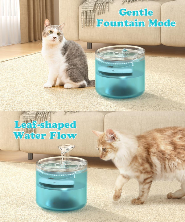 NPET WF100 Cat Foutain, 54Oz/1.6L Automatic Pet Water Fountain Dog Water Dispenser with 2 Flow Modes, Bottom Suction LED Light Quiet Pump for for Cats & Small Dogs2