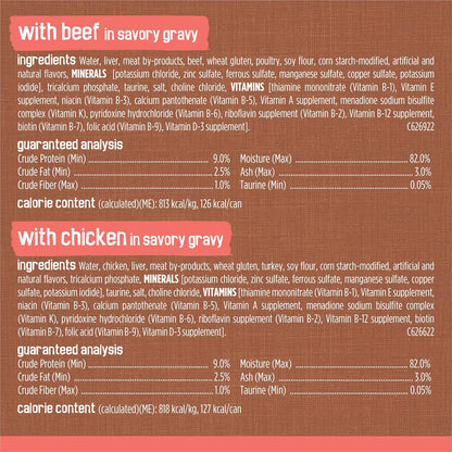 Purina Friskies Extra Gravy Wet Cat Food Chunky 24Ct Variety Pack (With Chicken, Turkey, Salmon, Beef) - (Pack of 24) 5.5 Oz. Cans7
