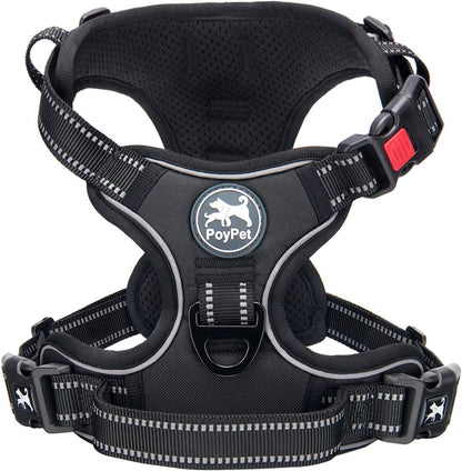 Poypet No Pull Dog Harness, No Choke Front Lead Dog Reflective Harness, Adjustable Soft Padded Pet Vest with Easy Control Handle for Small to Large Dogs(Pink, Medium)25