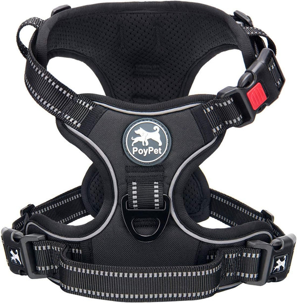 Poypet No Pull Dog Harness, No Choke Front Lead Dog Reflective Harness, Adjustable Soft Padded Pet Vest with Easy Control Handle for Small to Large Dogs(Pink, Medium)25