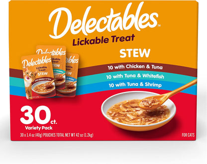 Delectables Lickable Treat Stew Wet Cat Treat with Real Tuna & Whitefish, Food Topper, Hydrating, Grain-Free, No Fillers, No By-Products, No Added Preservatives, 1.4Oz Pouch, 12Ct16