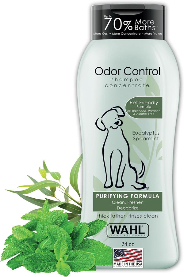Wahl USA Odor Control Shampoo for Dogs & Pets - Eucalyptus & Spearmint Animal Deodorizer for Cleaning & Freshening – 24 Oz - Model 820003A1