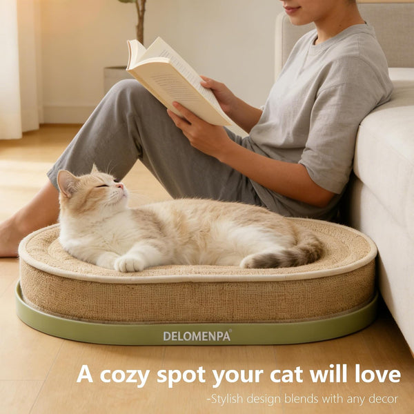 Large Sisal Cat Scratcher Lounge, 2-In-1 Cat Bed with Durable Base & Plush Foam Cushion, Non-Shedding Cat Scratching Pad for Indoor Cats,22"X14", No Mess Furniture Protector5