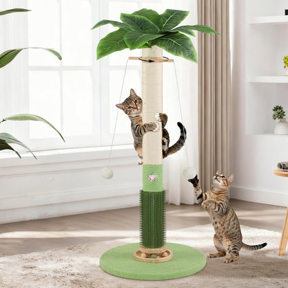 Cat Scratching Post,37.5'' Tall Palm Tree Sisal Scratcher for Indoor Cats | Natural Sisal Stable Vertical Scratcher Tower Mouse Hole Toy Rotating Interactive Ball Self Groomer for Full Body Stretching1