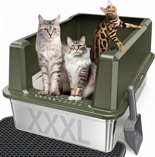 Extra Large XXL Stainless Steel Cat Litter Box with Lid, 26" L X 18" W X 12" H Metal Litter Box with Hight Sides for Big Cats & Multiple Cats, Never Absorbs Odors, Anti-Urine Leakage, Easy Cleaning11