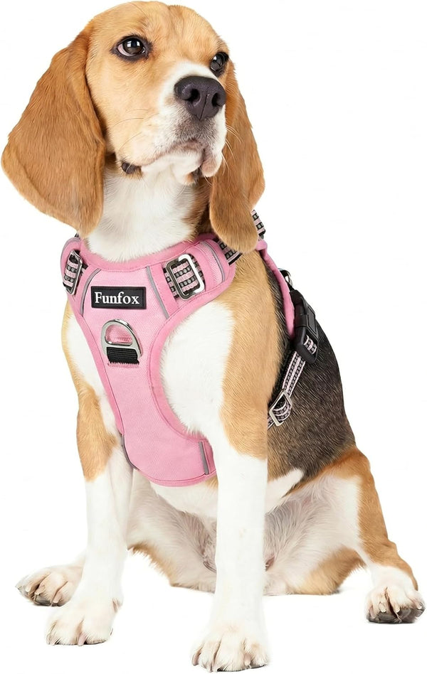 Funfox Dog Harness Medium Sized Dog, Vertical Handle Easy Control, No Pull Pet Vest Adjustable with 2 Leash Clips, Soft Material, Reflective Safe Night Walking for Small Medium Large Breed, Black, M29