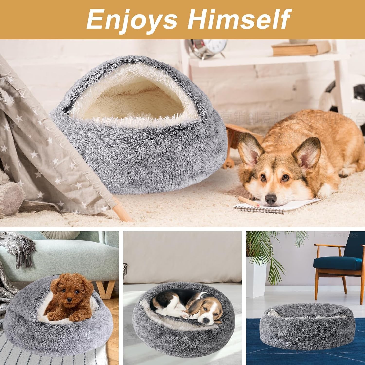 hooded-dog-bed-for-small-dogs-nest-dog-beds-washable-cute-cat-cave-bed-cozy-nook-pet-bed-for-dogs-or-cats-anti-slip-puppy-bed-fits-up-to-22-lbs-petsgrey-20-x-20