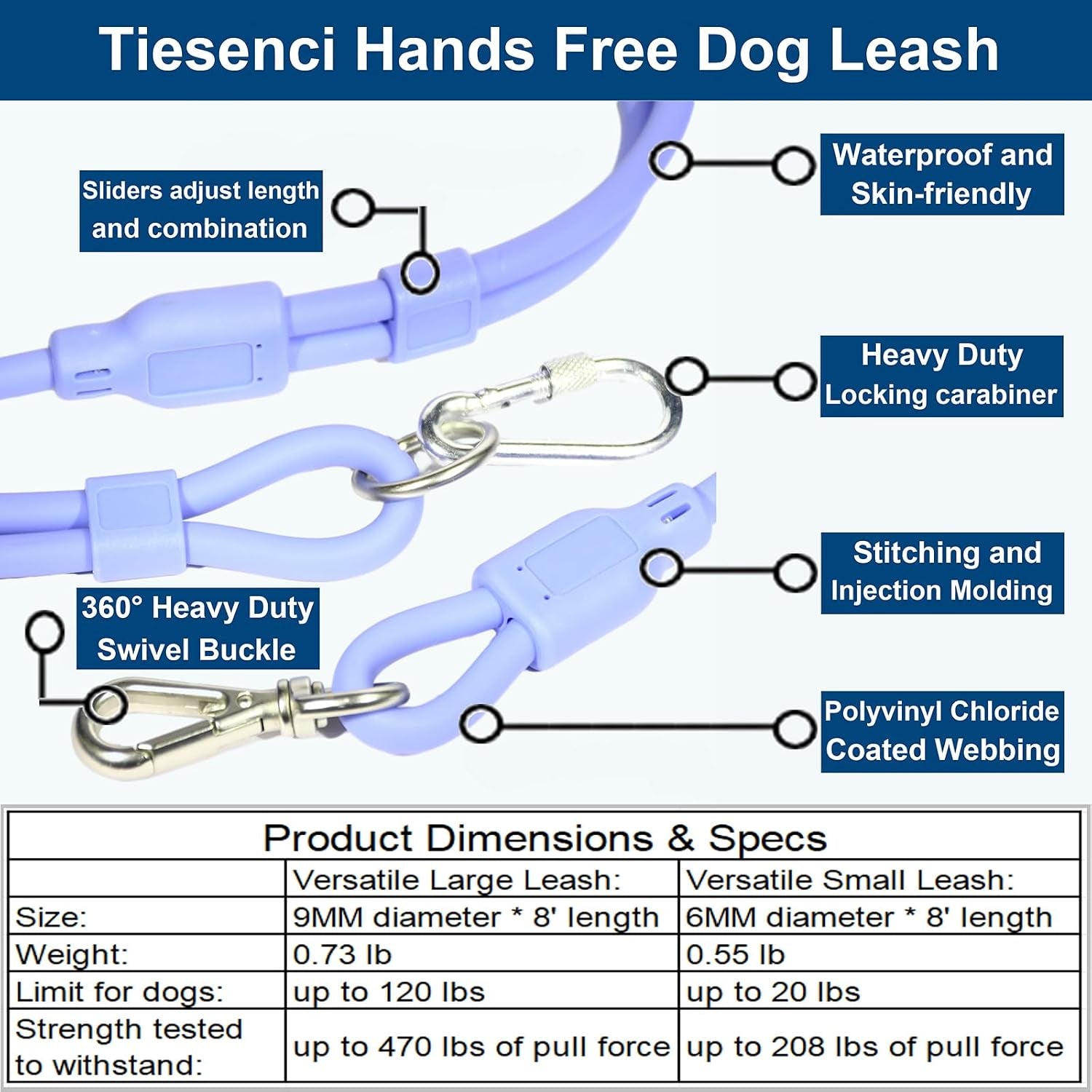 9-in-1-hands-free-dog-leash-crossbody-waist-blue-small-dogs-adjustable-waterproof-no-pull-dog-collar-harness-leash-set-heavy-duty-slip-lead-fits-8-120lbs