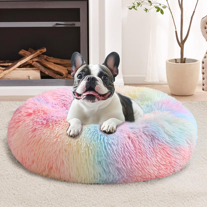 JOLLYVOGUE Small Dog Bed, Calming Dog Beds for Small Dogs & Indoor Cats - 20 Inches Donut Washable Cat Bed for Kittens & Puppies, round Fluffy Plush Faux Fur Pet Beds(Smoke Grey)22