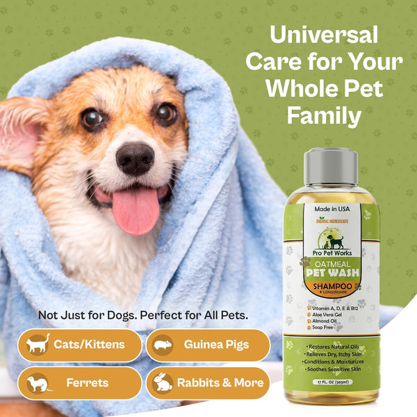 Oatmeal Dog Shampoo and Conditioner for Allergies, Itching and Sensitive Skin - Smelly, Itchy Pet Cleaning Supplies - Puppy Wash, anti Itch and Dandruff, All Natural Formula - with Omega 3'S5