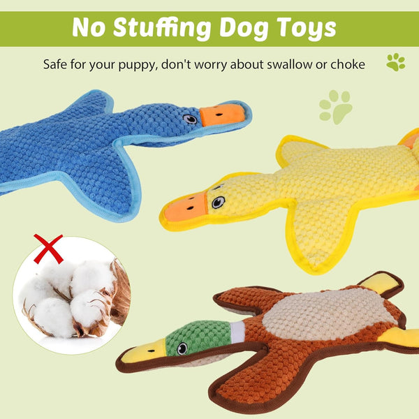 Dog Toys 3-Pack Cute Duck Shapes Puppy Toys No-Stuffing Squeaky and Crinkle Interactive Dog Chew Toy for Small to Large Breeds3