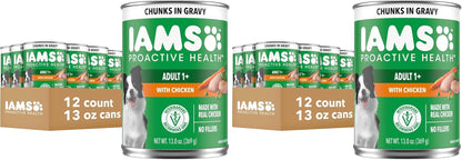IAMS Proactive Health Pack Wet Dog Food, Beef & Chicken, 13 Oz, 12 Pack | Chunks in Gravy, Omega 6 Fatty Acids, Supports Healthy Skin, Muscles & Digestion, 13 Oz. Cans, No Artificial Flavors12