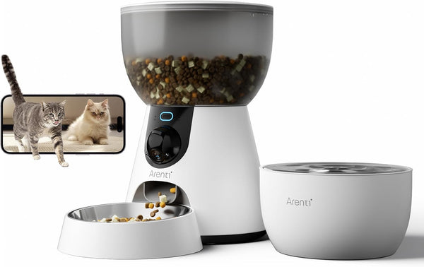 ARENTI Smart Automatic Cat Feeder and Water Fountain, 4L Pet Feeder Cat Food Dispenser with Camera, Dual Power, App Control, Live View & Night Vision, Meal Call, Hygienic Water Flow, Desiccant Bag1