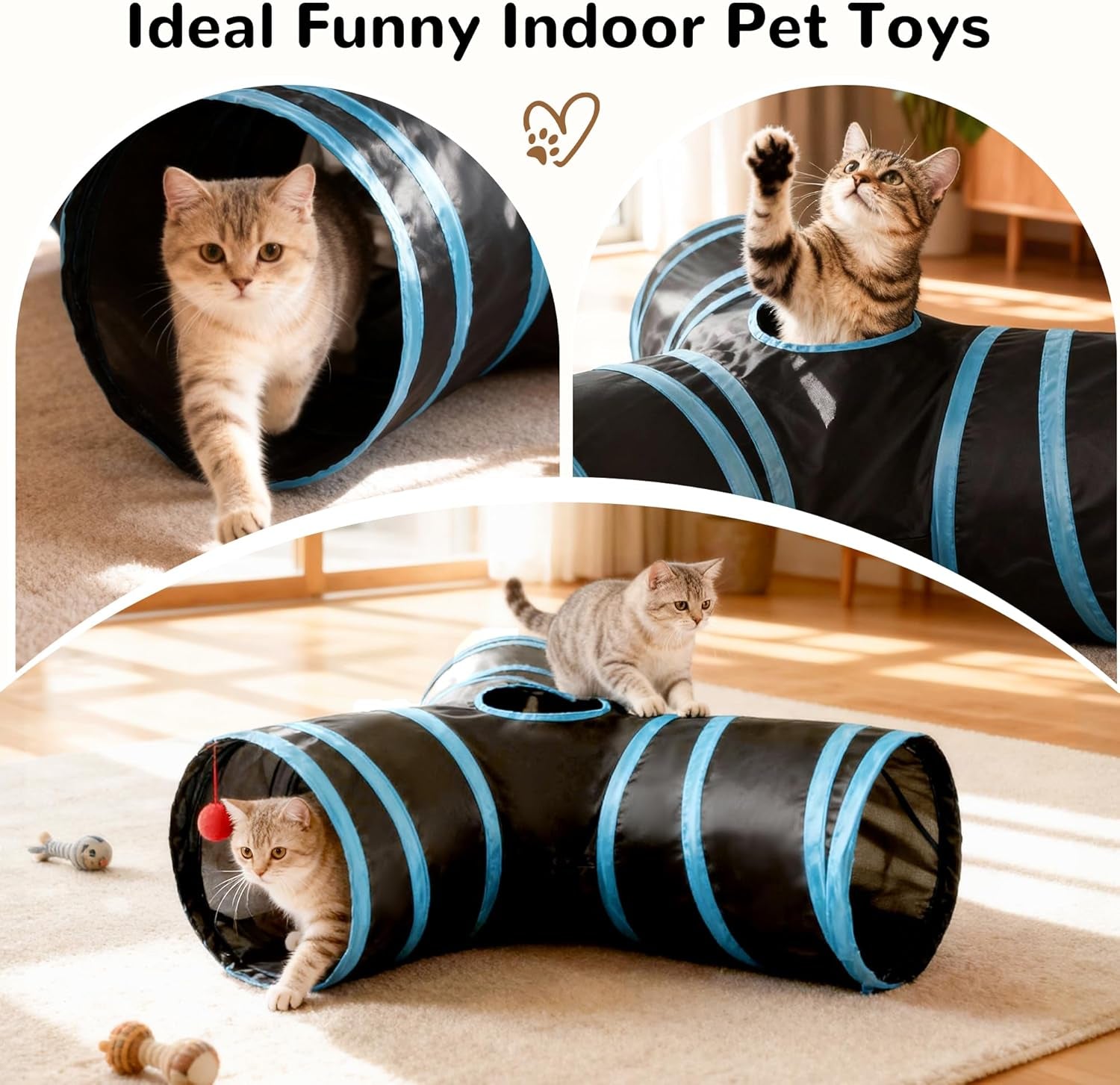 tempcore-pet-cat-tunnel-tube-toys-3-way-collapsible-tunnels-for-indoor-cats-interactive-tube-with-teaser-wand-peek-holes-hanging-ball-black-blue
