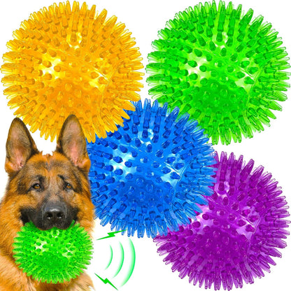 LECHONG 4-Pack Large Squeaky Dog Balls, 4.5" Rubber Spiky Dog Balls for Large Medium Aggressive Chewers Teeth Cleaning, Chew Toy for Training & Boredom Buster1