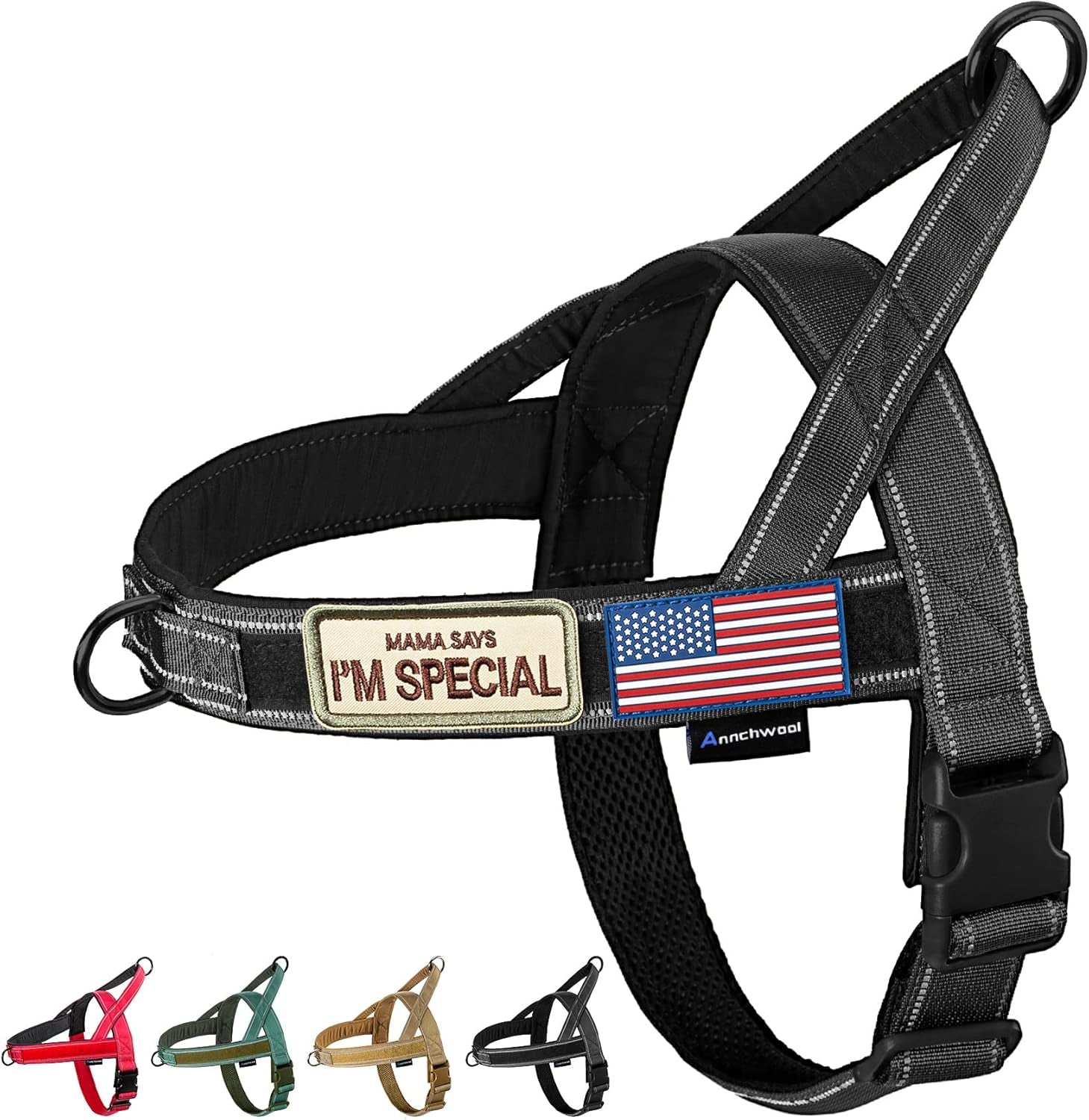annchwool-no-pull-dog-harness-with-soft-padded-handle-reflective-strip-escape-proof-and-quick-fit-to-adjust-dog-harness-easy-for-training-walking-for-small-medium-and-large-dogsbrown-l