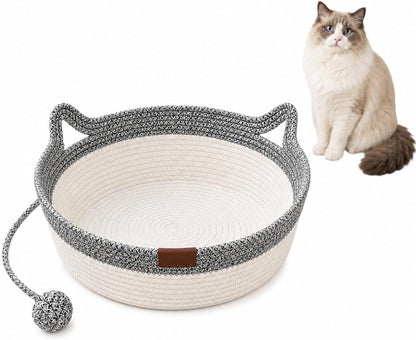 Large Scratchable Handwoven for Cats Stimulicat Handwoven Cat Basket, Cotton Rope Cat Bed round Pet Basket, Hand Woven Boho Cat Bed (Grey, without Cushion)1