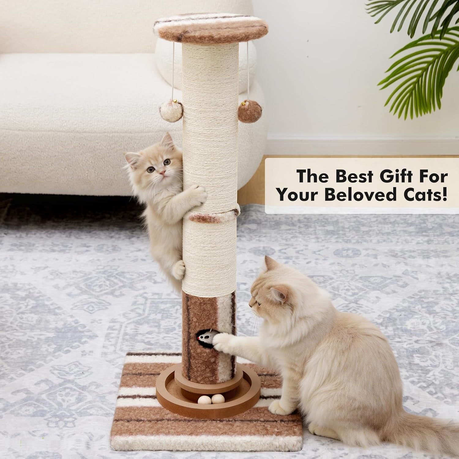 woochpet-cat-scratching-post-heavy-duty-green-sisal-scratcher-with-cat-toys-protect-furniture-modern-boho-cat-post-for-indoor-large-cats-cat-ball-track