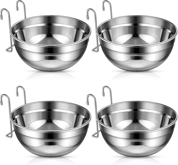 Zhehao 4 Pack Hanging Dog Water and Food Bowls for Kennel Cage, No Spill Dog Crate Water Bowl, Stainless Steel Bowls Dish for Dogs Crate Cage Accessories (35Oz & 50Oz & 65Oz)9