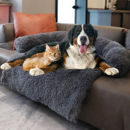 Calming Dogs/Cats Bed Mats, Dog Pad Washable Removable Couch Cover, Plush Long Fur Mat for Pets, Waterproof Lining, Perfect for Small, Medium and Large Dogs and Cats (Gradient Gray, 36"X31")35