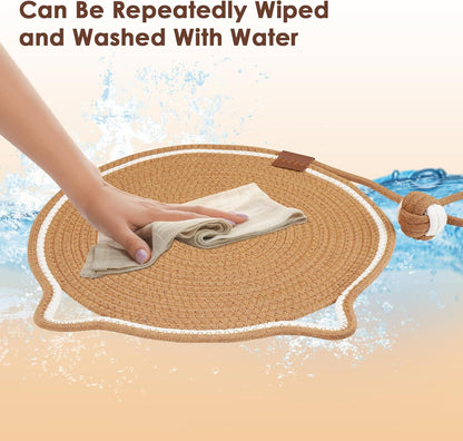 Cat Scratcher Mat, Natural Cotton Rope Cat Scratch Pad, 15.7'' round Horizontal Floor Cat Scratching Pads for Indoor Cats, Cat Furniture Protector for Wall, Couch, Carpets, Sofas5