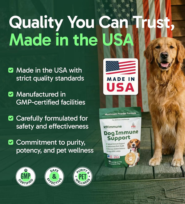 K9 Immune, All-Natural Mushroom Powder for Dogs for Immunity, Digestion, Joints, & Energy, Antioxidant-Rich & Usa-Made, Dog Immune Support with Turkey Tail Mushroom for Dogs, 30 Servings6