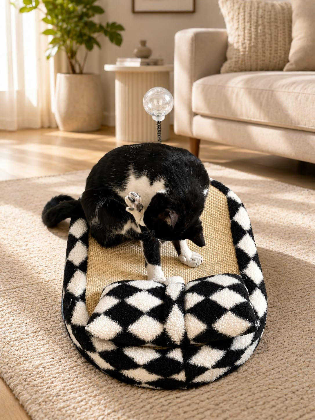 furso-cat-bed-scratcher-lounge-for-indoor-cats-sisal-scratch-pad-with-spring-treat-ball-plush-pillow-play-toy-diamond-design-protects-furniture