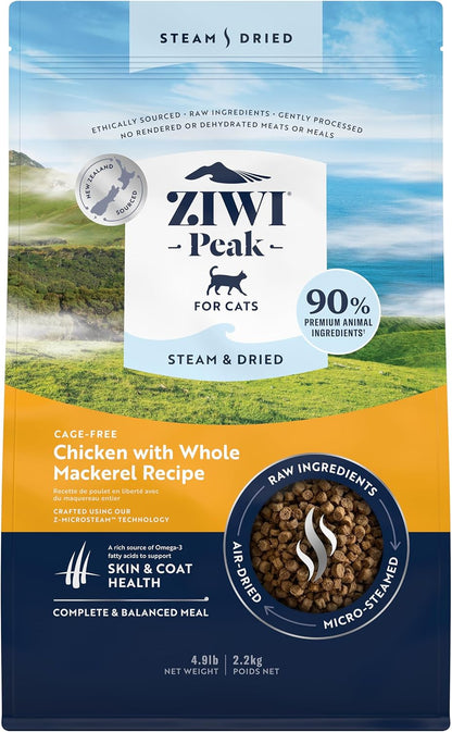 ZIWI Peak Steam & Dried Cat Food – Cage-Free Chicken W/Whole Mackerel - High Protein, Skin & Coat Health, Low Carb, for All Life Stages (28.8Oz)12