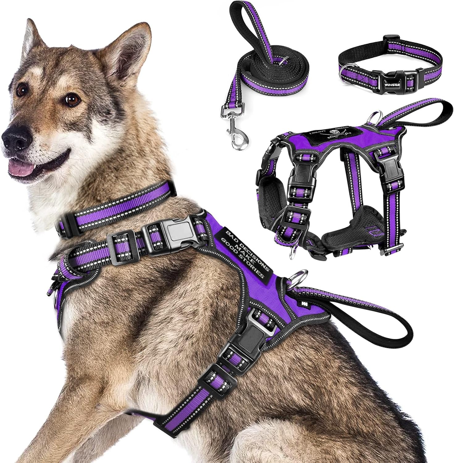 winsee-pet-harness-collar-and-leash-set-all-in-one-reflective-dog-harness-no-pull-with-adjustable-buckles-for-puppies-small-medium-large-and-extra-large-dogs-large-pink