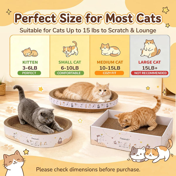 Patiencet 3-In-1 Cat Scratcher Cardboard Set for Indoor Cats, Cat Lounge Box with Wide & Slim Oval Cat Beds, Corrugated Cat Scratching Board for Furniture Protection, Rest & Play5