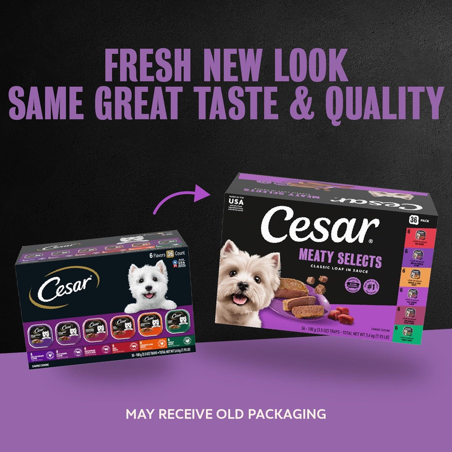 cesar-meaty-selects-dog-food-trays-fresh-new-look-packaging-with-classic-loaf-in-sauce-36-count-variety-pack