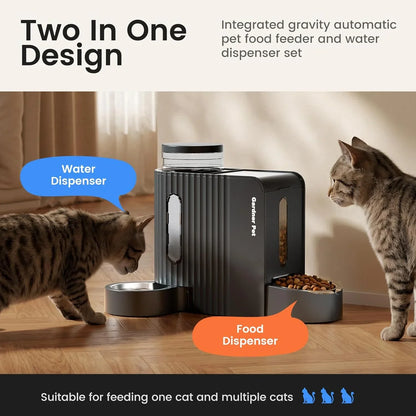 Automatic pet food and water dispenser for cats with dual bowls and gravity-fed design2