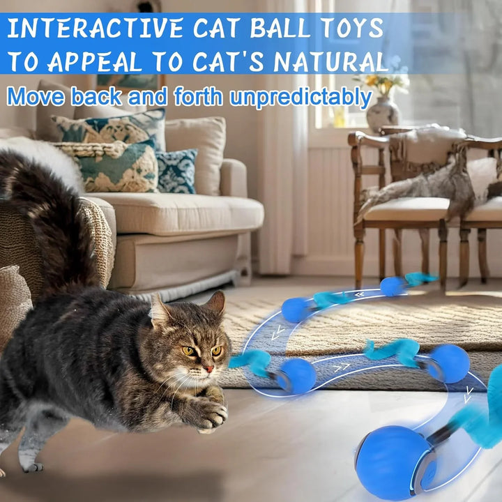 Interactive Cat Toy Balls for Indoor Cats, 2-Pack Blue Set+2