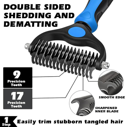 Double-sided pet grooming tool with precision teeth for shedding and dematting dog or cat hair2