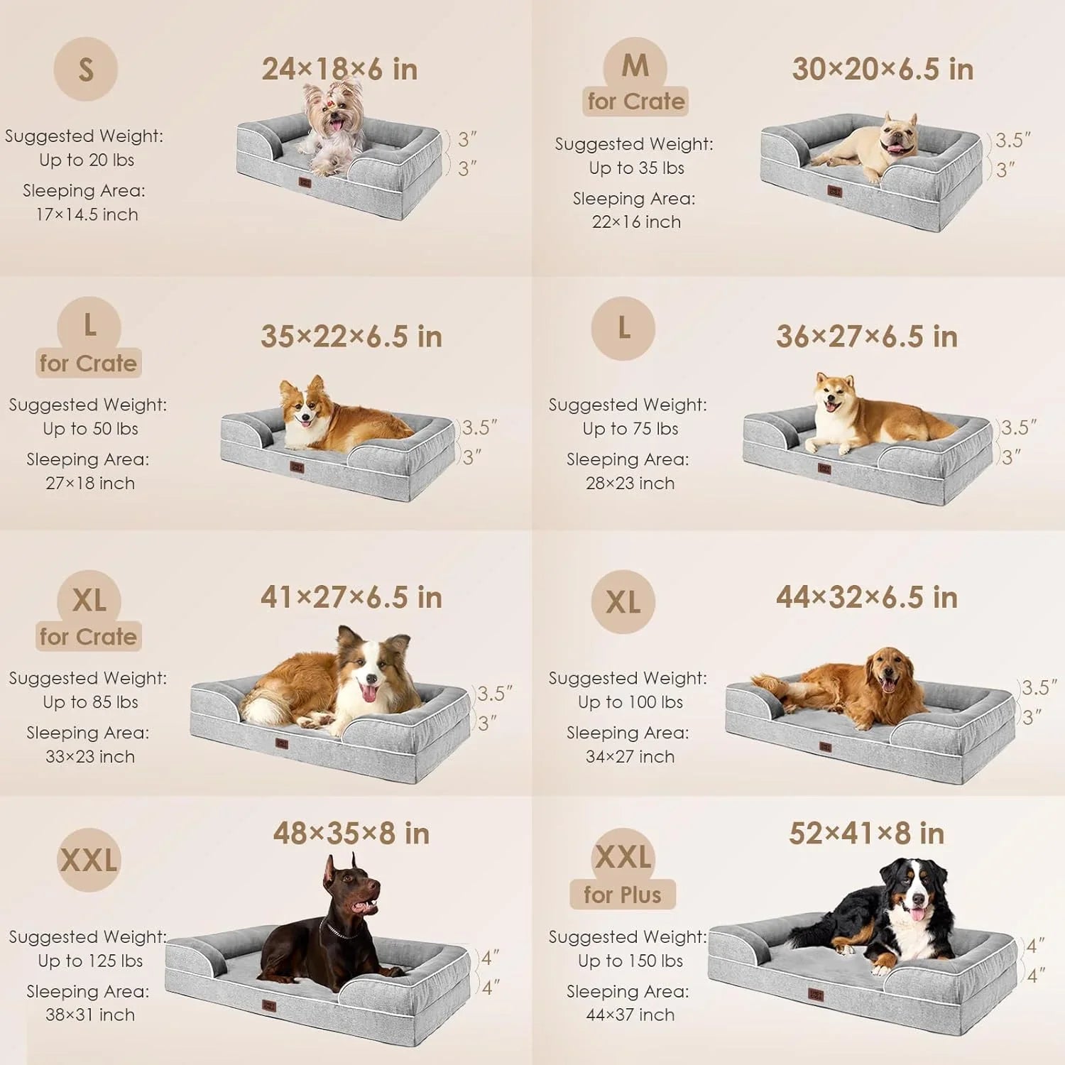 dog-beds-in-various-sizes-for-small-to-large-breeds-featuring-cozy-designs-and-detailed-dimensions