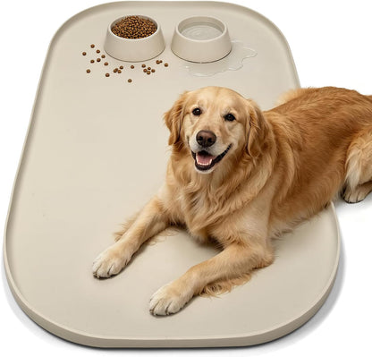 SMILOOL Waterproof Silicone Pet Food Mat with Raised Edge for Dog & Cat | 19" X 12" Non-Slip Pet Feeding Mats with Lip for Food & Water Bowl, Food Grade, Easy Cleaning, Dark Gray58
