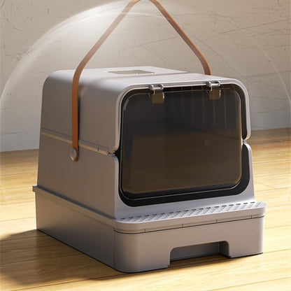 Pet Supplies, Enclosed Cat Litter Box with Door & Drawer, Anti-Splash Lid, Scoop Included(Gray)3