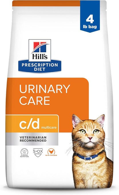 HILL'S PRESCRIPTION DIET C/D Multicare Urinary Care Dry Cat Food | #1 Veterinarian Recommended, Chicken Recipe, 4 Lb. Bag1