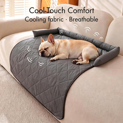 Cooling Dog Couch Bed Mat with Neck and Head Support, Waterproof Washable Pet Sofa Cover for Small Medium Dogs and All Cats, Non-Slip Furniture Protector2
