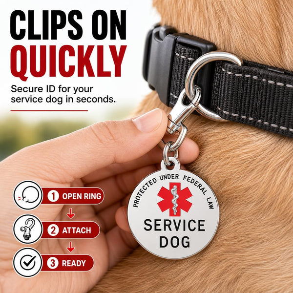 Service Dog Tag Double Sided with Federal Protection, 1.25 Inch | Federal Protection, Medical Alert Symbol,Protected by Federal Law Easily Attach to Collar, Harness, Vest2