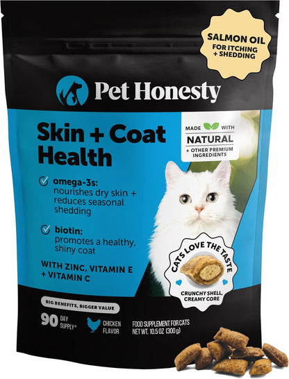 Cat Skin & Coat Supplement Crunchy Creamy Chews - Salmon Oil for Cats Omega 3 Itchy Dry Skin Relief - Feline Shedding Control - Biotin Vitamins for Indoor Cats Shiny Soft Coat (30-Day Supply)13