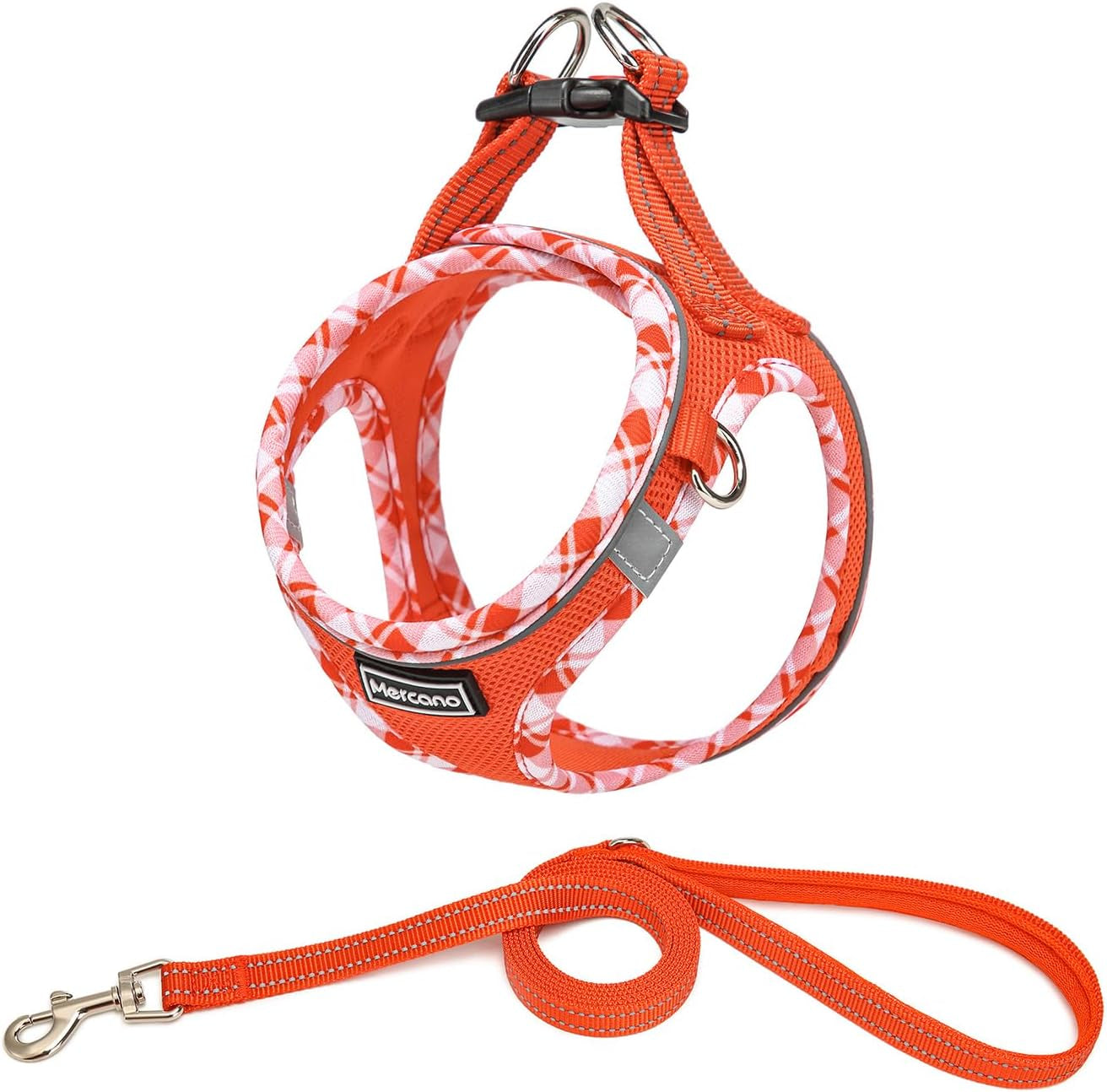 mercano-soft-mesh-dog-harness-and-leash-set-step-in-reflective-breathable-lightweight-vest-harnesses-with-safety-buckle-for-small-dogs-cats-pink-s